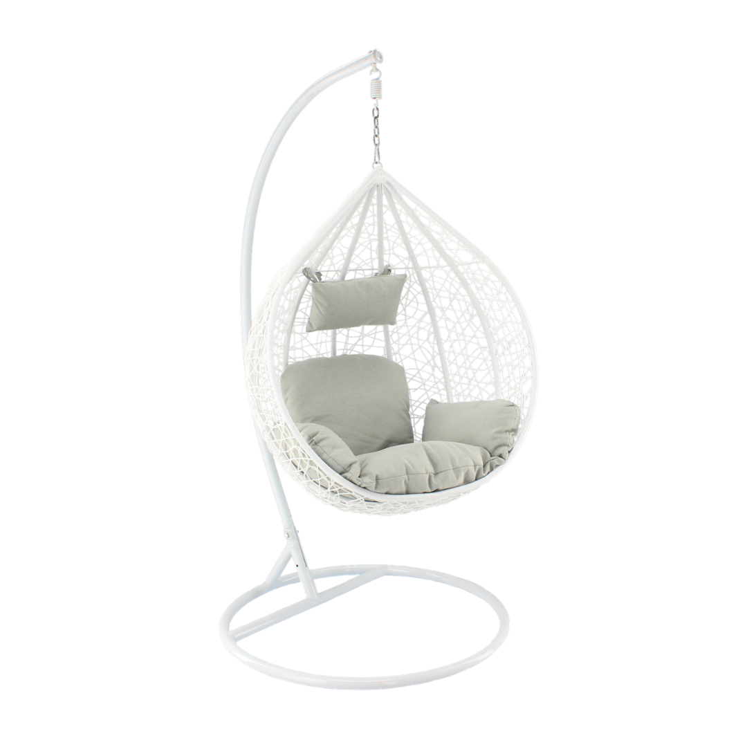 Poltrona Sospesa Garden Line Bianca Technorattan Cuscino Grigio 150kg