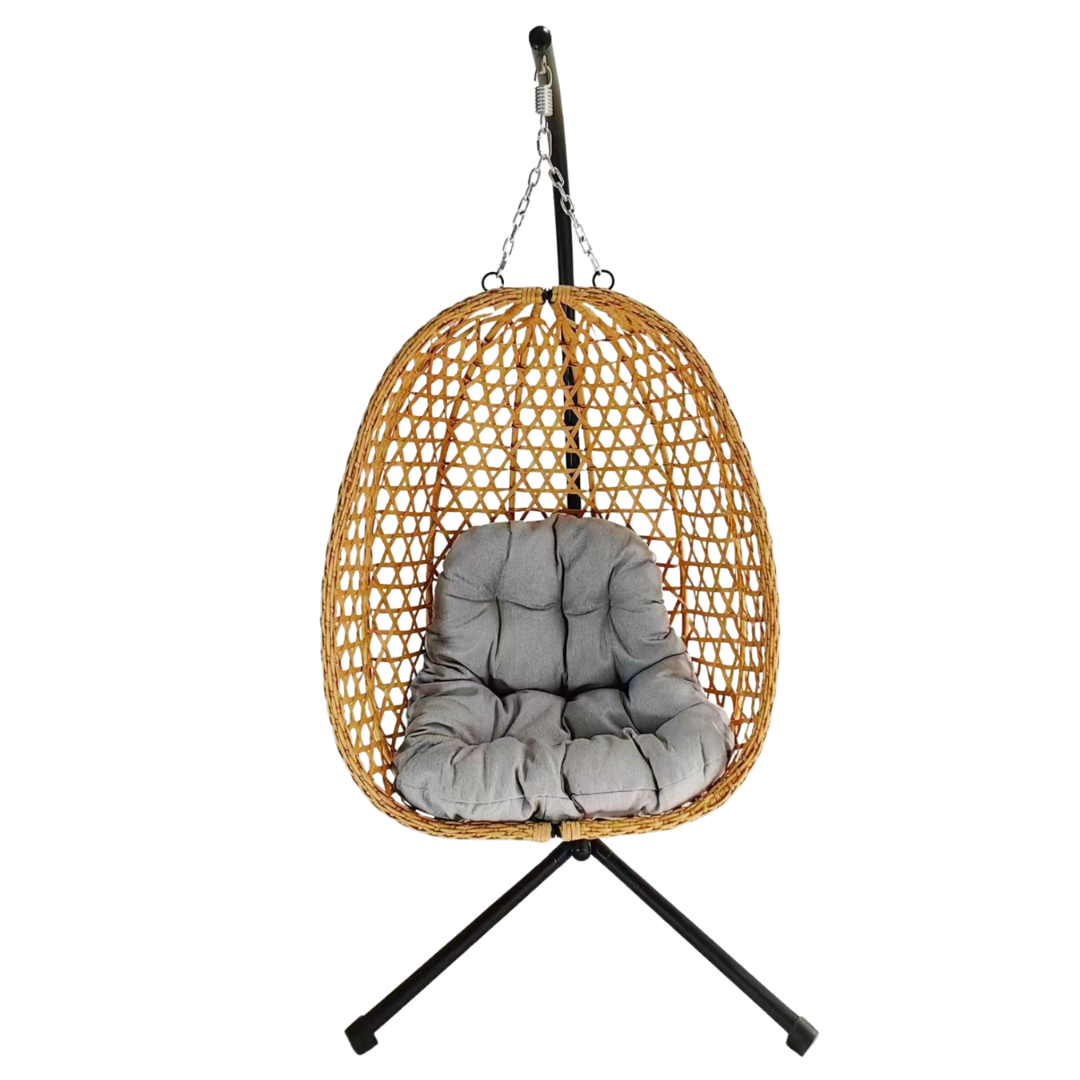 Poltrona Sospesa Pieghevole Faron Garden Line Naturale Cuscino Grigio 150kg