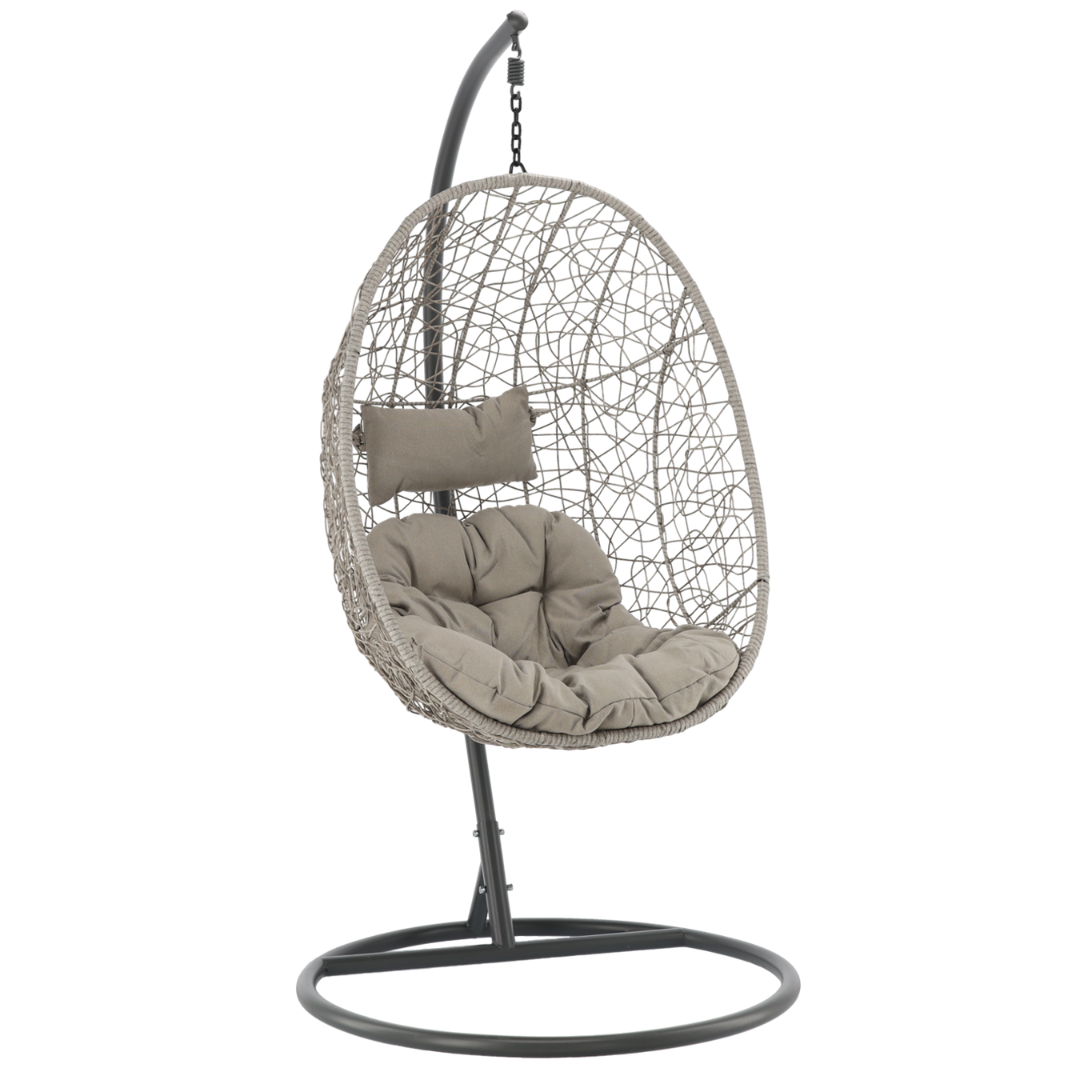 Poltrona Sospesa Garden Line Grigia Technorattan Cuscino Grigio 150kg
