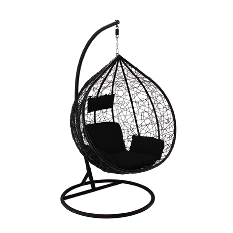 Poltrona sospesa Garden Line nera in technorattan con cuscino nero