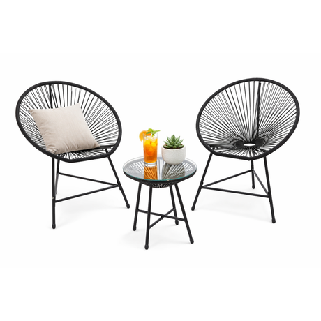 Set mobili da giardino Garden Line nero con 2 sedie e tavolino in vetro