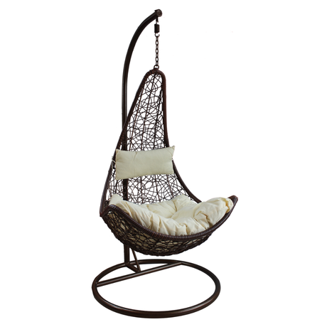 Poltrona sospesa Garden Line technorattan marrone con cuscino crema