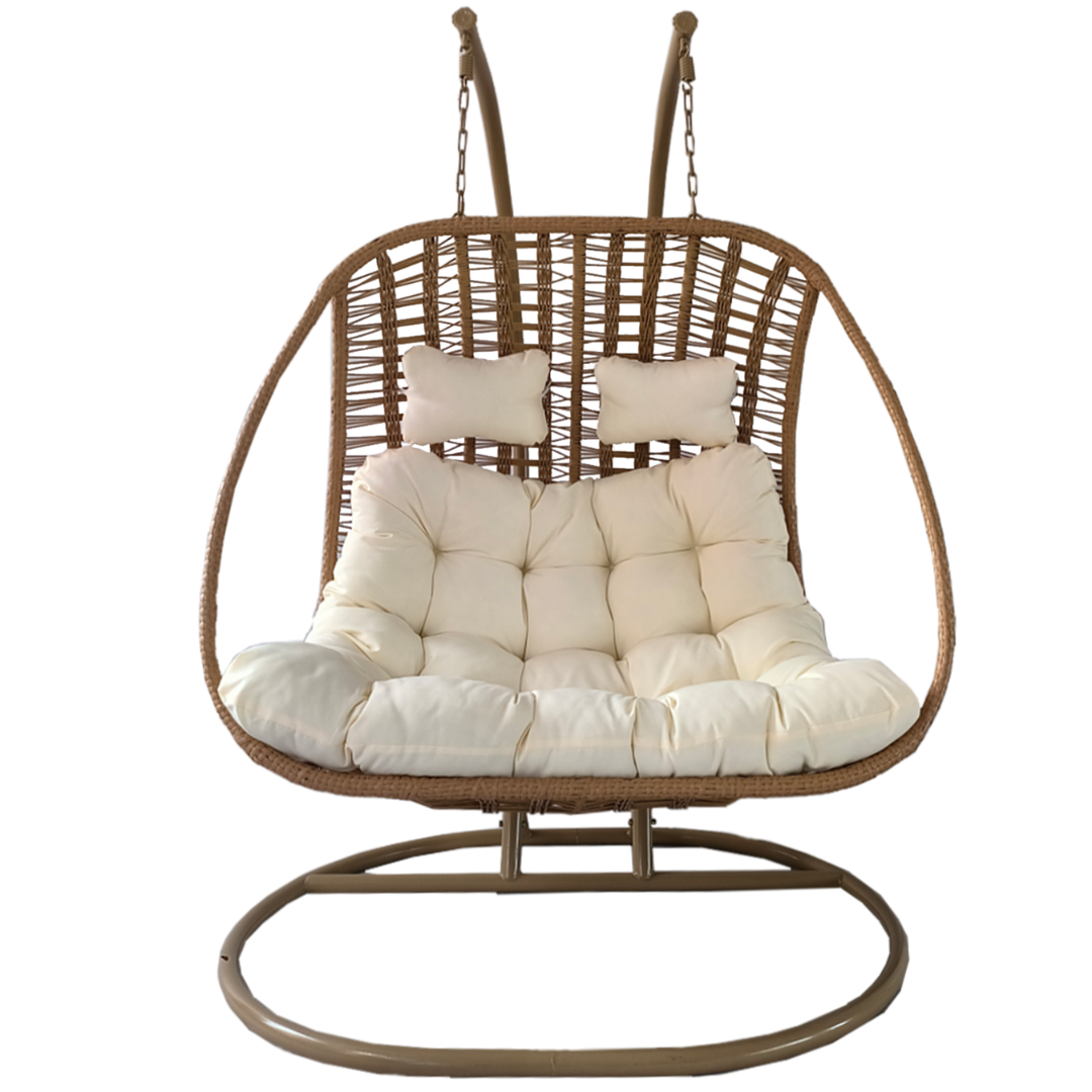 Poltrona Sospesa 2 Posti Garden Line Naturale Cuscino Crema 150kg