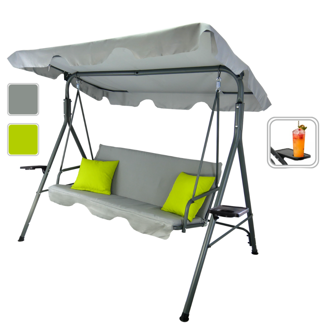 Dondolo da Giardino 3 Posti Garden Line A-Type Grigio Lime Tettuccio 220kg