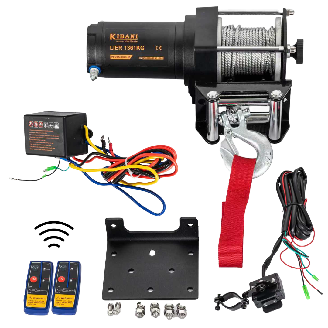 Treuil de voiture jeep Parauti - Treuil de remorquage avec télécommande 12 V 1361 KG - câble en acier de 13,5 m