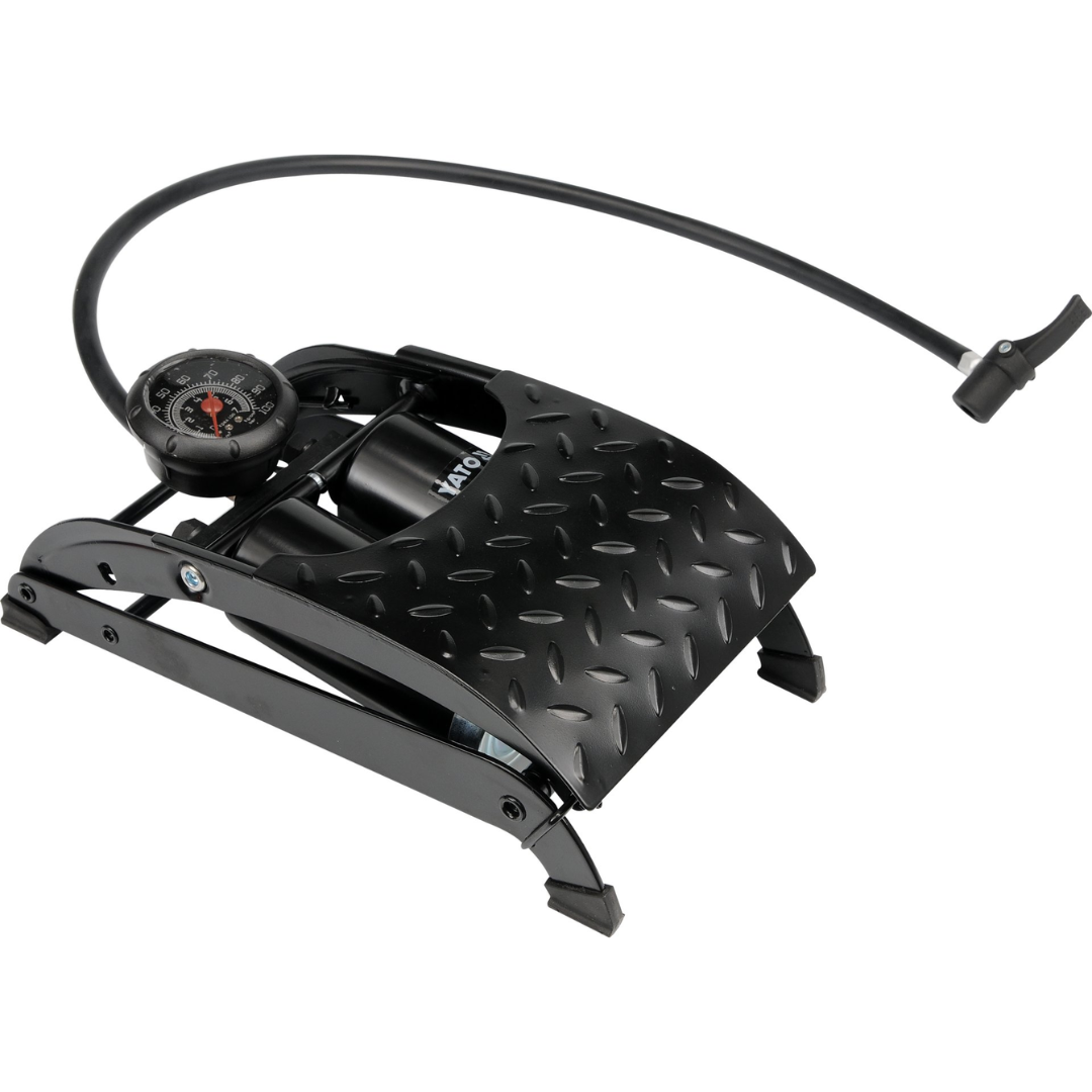 Pompa a Pedale Doppio Pistone con Manometro 7 Bar per Auto e Bicicletta