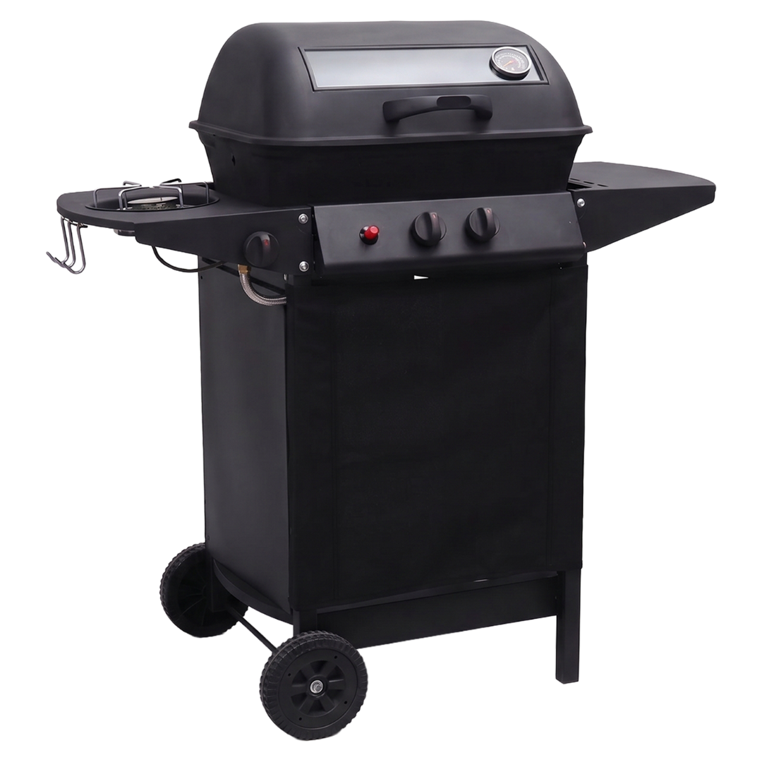 Barbecue a Gas Alora 2 Bruciatori Inox Fornello Laterale Termometro Ruote