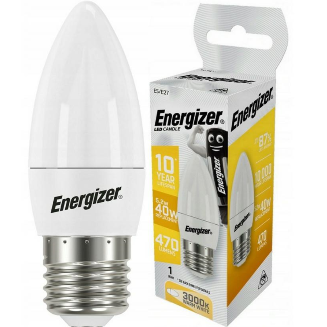 Lampadina LED a candela E27 5,2W – Luce bianca neutra 470 lm (equiv. 40W) | Energizer