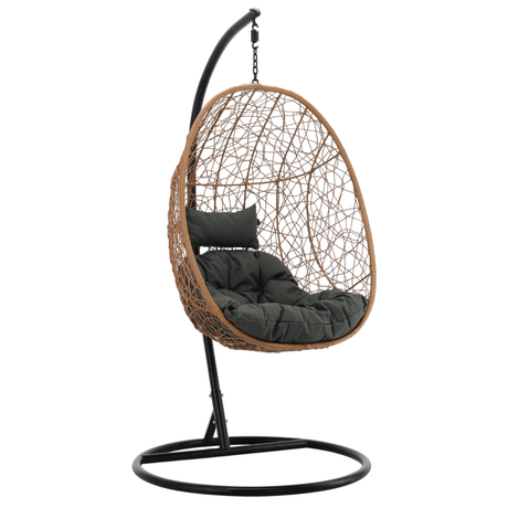 Poltrona sospesa Garden Line naturale in technorattan con cuscino grigio scuro