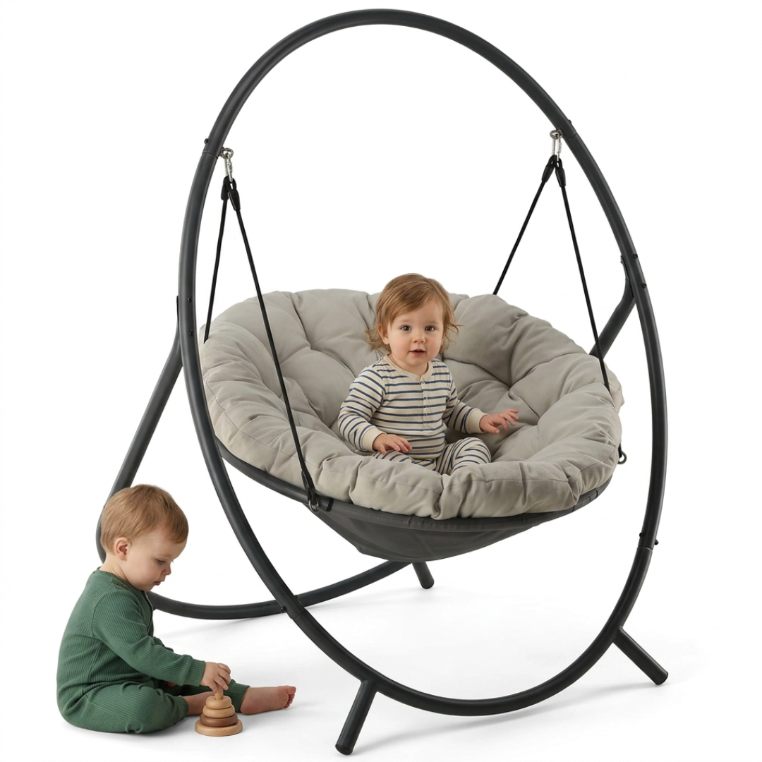 Poltrona Sospesa Sobre Premium Garden Line Naturale Cuscino Grigio 150kg