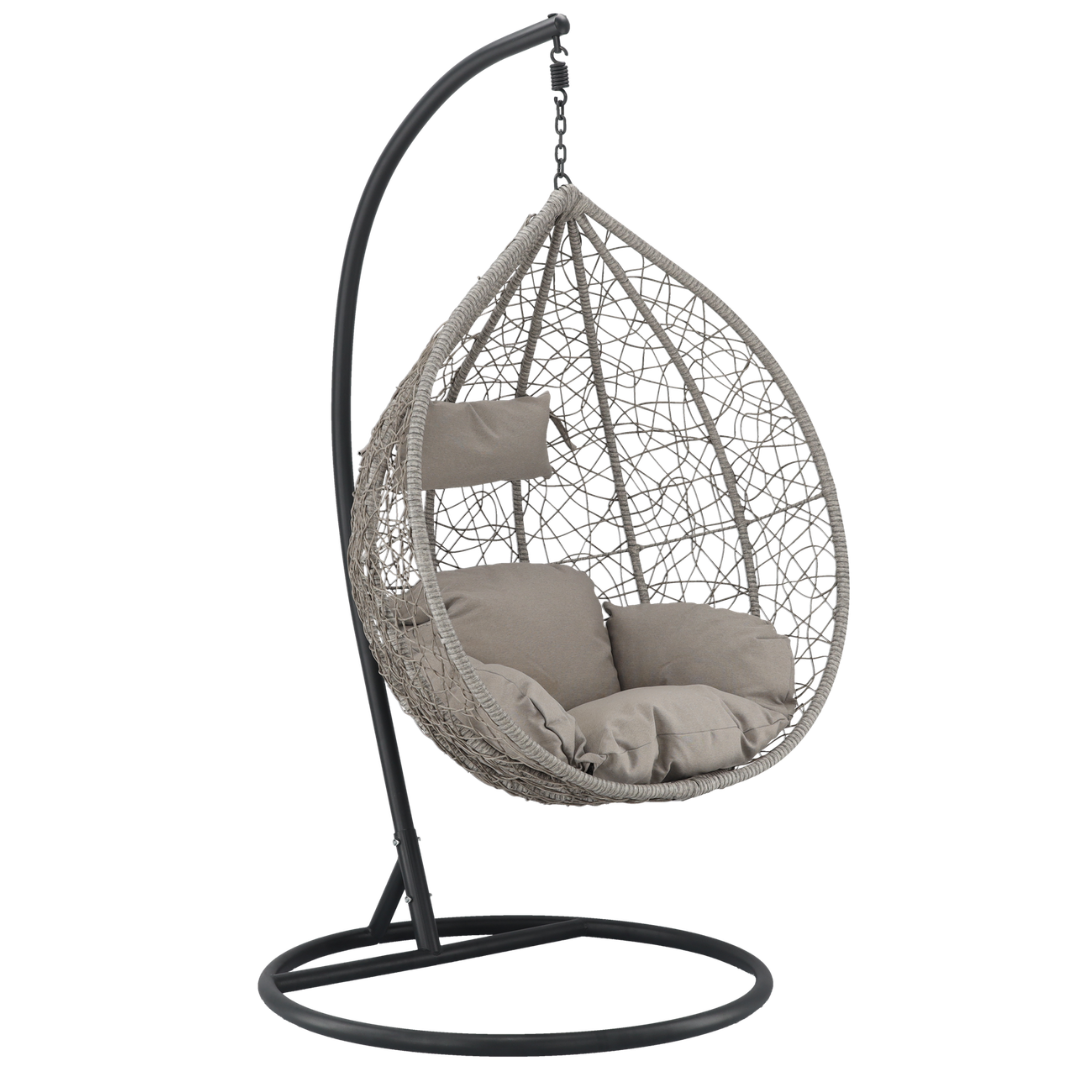 Poltrona sospesa Garden Line grigio chiaro in technorattan con cuscino grigio