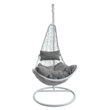 Poltrona Sospesa Garden Line Technorattan Bianca Cuscino Grigio 130kg
