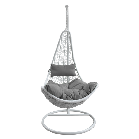 Poltrona sospesa Garden Line technorattan bianca con cuscino grigio