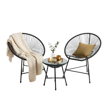 Set mobili da giardino Garden Line grigio con 2 sedie e tavolino in vetro