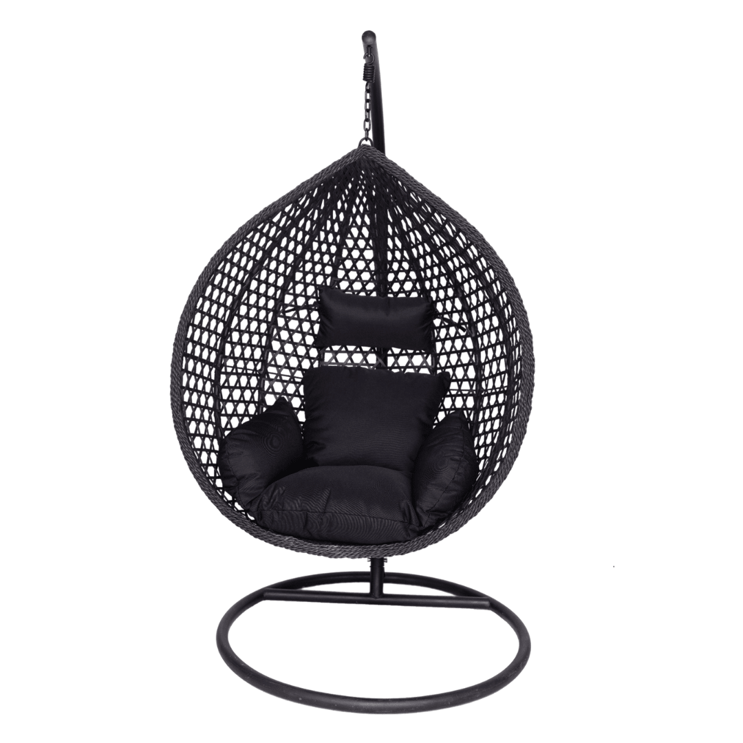 Poltrona Sospesa Garden Line Nera Technorattan Cuscino Nero Telaio 150kg