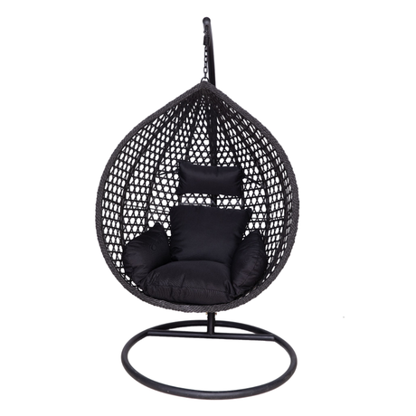 Poltrona sospesa Garden Line nera in technorattan con cuscino nero
