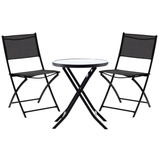 Set Mobili da Balcone Nero Tavolo + 2 Sedie Pieghevoli