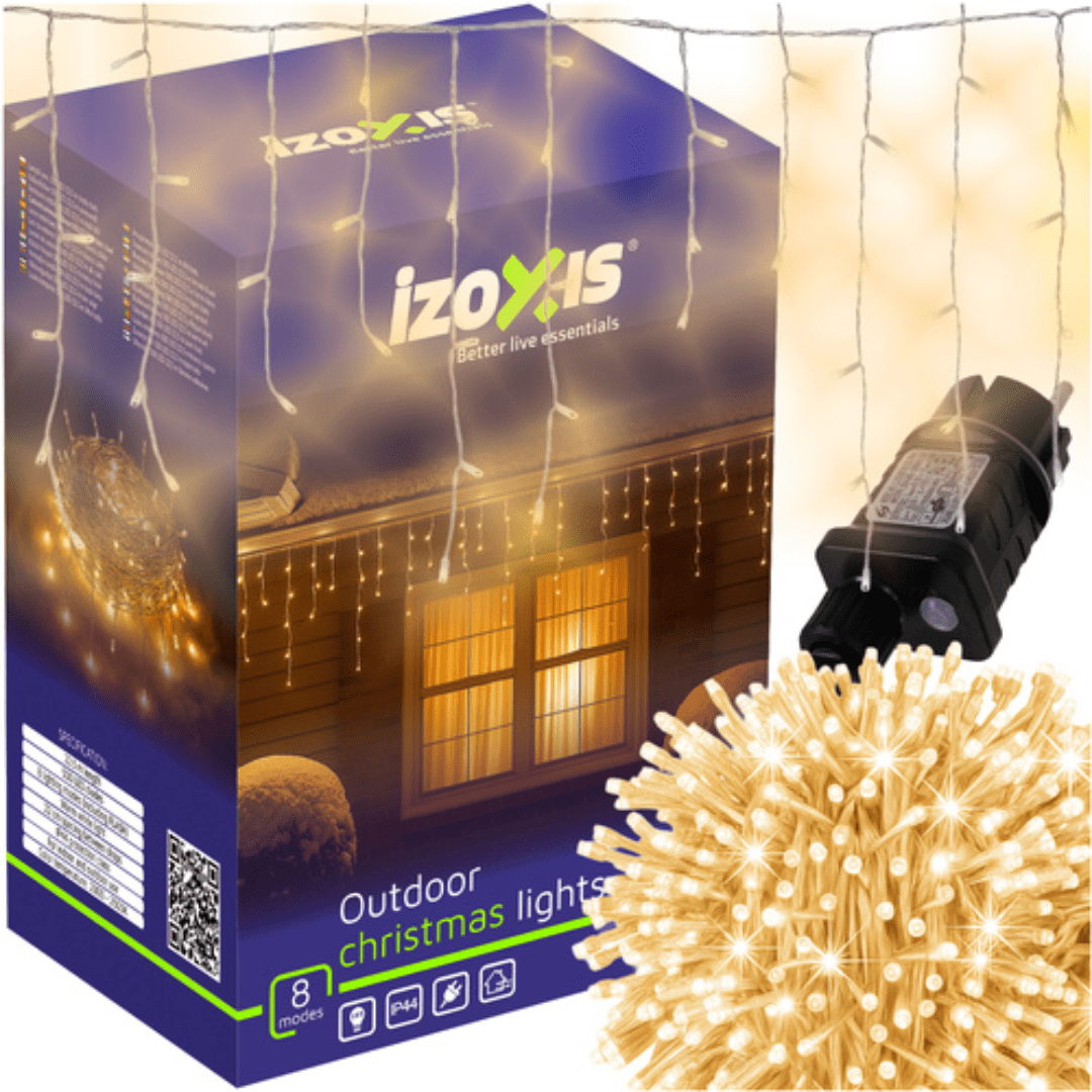 Luci di Natale 500 LED IZOXIS – 22,5 m, Bianco Caldo, IP44, 8 Modalità + Flash Per Esterni e Interni