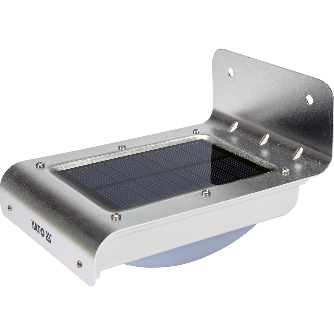 Lampada da Parete Solare IP65 – Sensore Crepuscolare e di Movimento, 120 Lumen, Batteria 900 mAh YATO