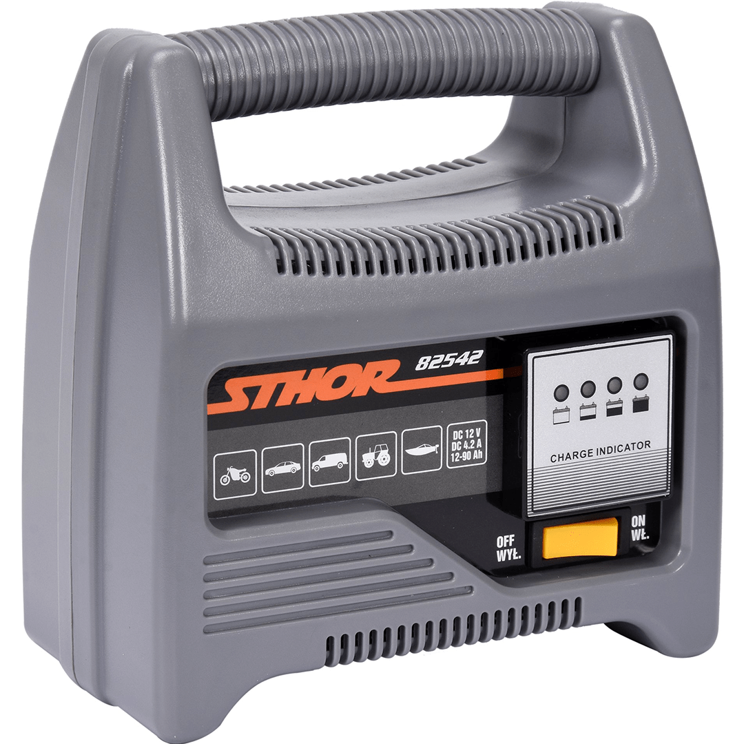 Caricabatterie 12V 6A con Indicatore LED per Batterie Fino a 90Ah Sthor