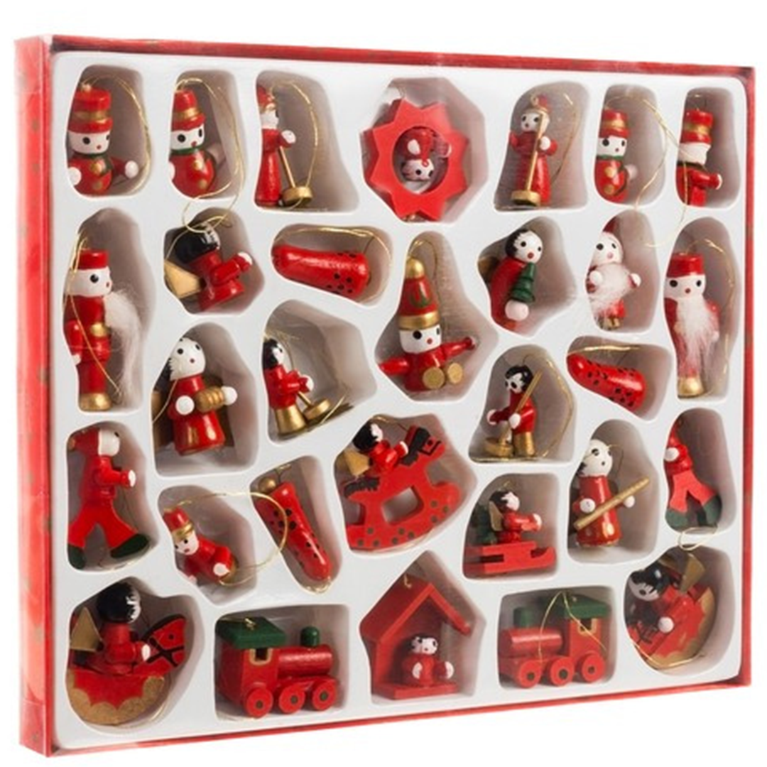 Palle di Legno per Albero di Natale – Set 30 Pezzi con Decorazioni Natalizie in Legno Rosso, Resistenti e Naturali