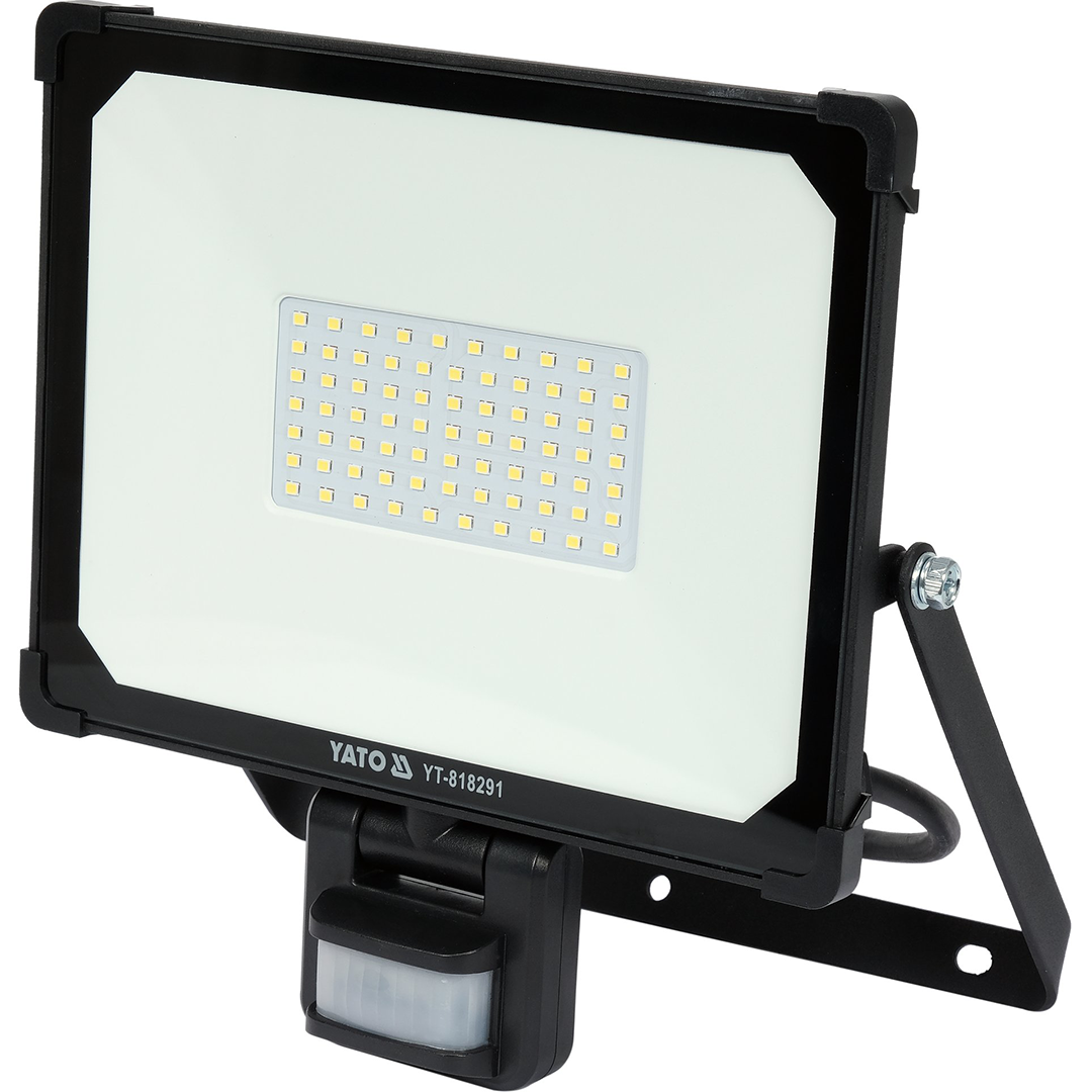 Faretto LED SMD 50W IP54 con Sensore PIR – 4750 Lumen, Luce Fredda 6500K, Alluminio Nero YATO