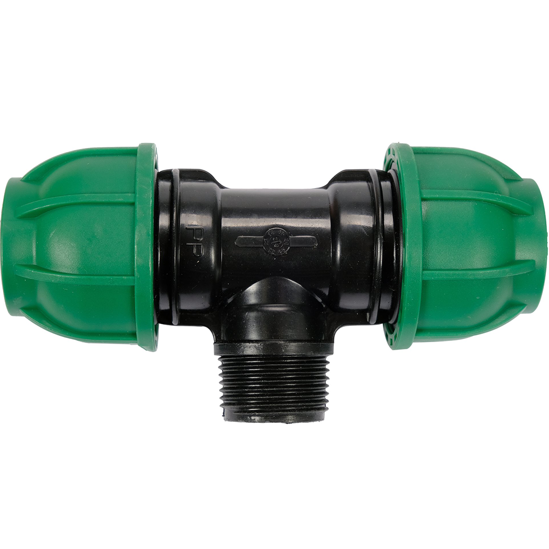Raccordo a T per Tubi PE 32 mm x 1" x 32 mm – Attacco Centrale Maschio GZ, Polipropilene 10 BAR FLO