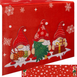 Runner da Tavola Natalizia Rossa con Gnomi e Fiocchi di Neve 150x40 / 180x40 / 220x40 cm