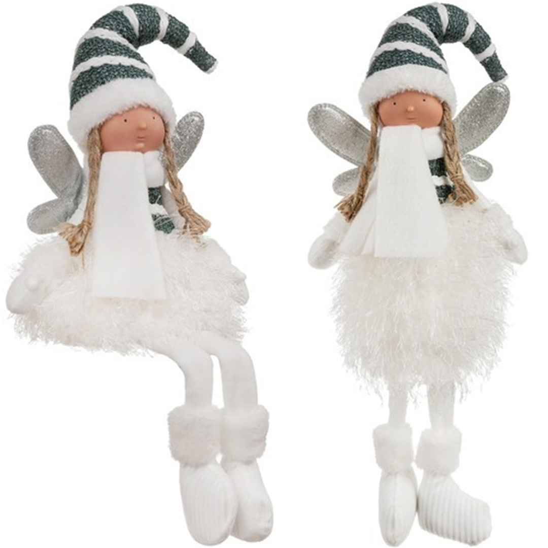 Fata Natalizia Seduta Figurina Decorativa con Ali Glitterate 55Cm