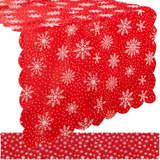Tovaglia da Tavola Natalizio Rossa con Fiocchi di Neve Bianchi  Elegante in Poliestere 220x35 cm 150x35 cm