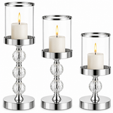 Set 3 portacandele glamour Ruhhy 22314 – altezze diverse, dettagli cristallo, effetto specchio, argento