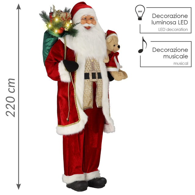 Babbo Natale in Piedi 220 cm Luminoso e Musicale