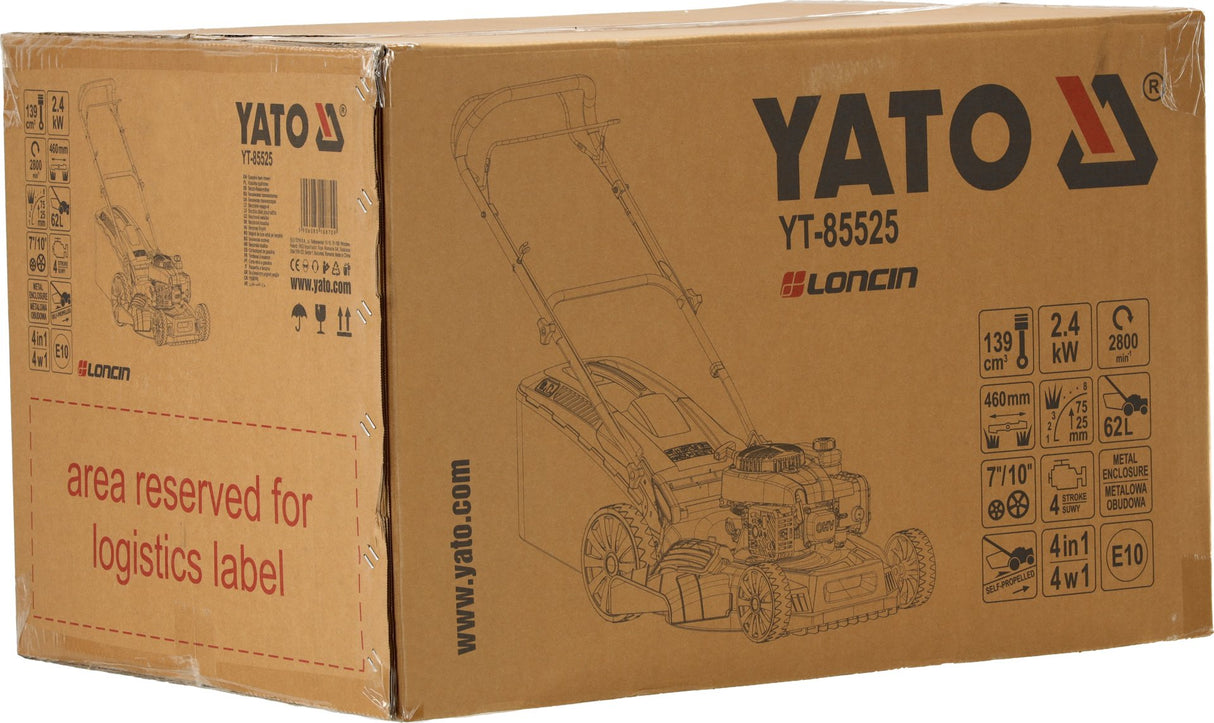 Tagliaerba a Scoppio Yato 139cc 3,5Cv 46cm Trazione 4in1 Con Serbatoio Da 62L