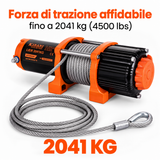 Verricello Elettrico Kibani 12V 2041kg Cavo Acciaio 13,5m 2 Radiocomandi