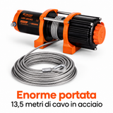 Verricello Elettrico Kibani 12V 2041kg Cavo Acciaio 13,5m 2 Radiocomandi