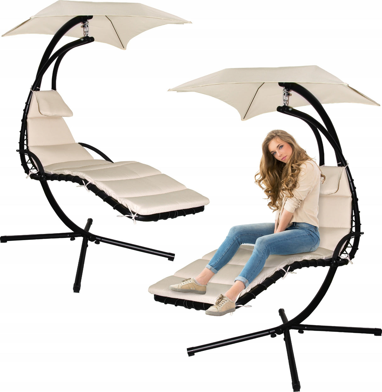Dondolo da giardino Garden Line beige con tettuccio regolabile