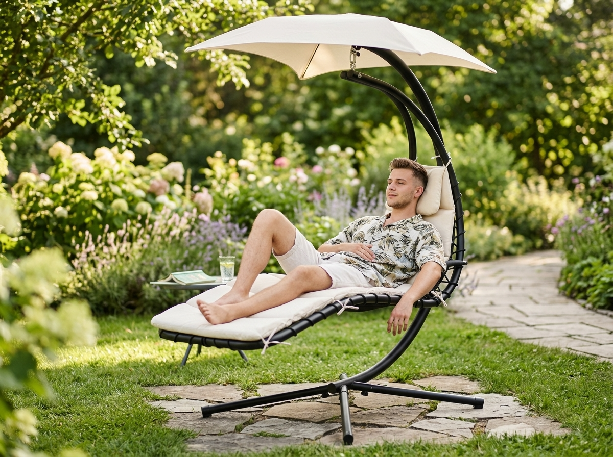 Dondolo da giardino Garden Line beige con tettuccio regolabile