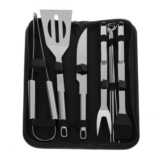 Utensili per barbecue - set di 9 accessori + custodia