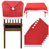 Set Coprisedia Natalizi Cappello di Babbo Natale 6 Pezzi + Tovaglia 172×130 cm