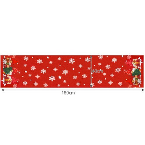 Runner da Tavola Natalizia Rossa con Gnomi e Fiocchi di Neve 150x40 / 180x40 / 220x40 cm