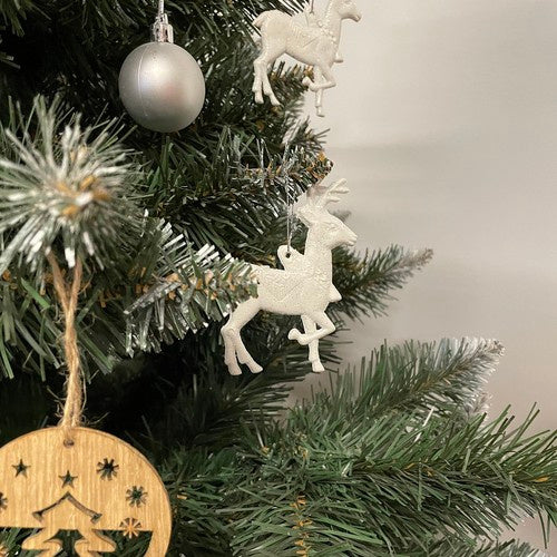 Palline per Albero di Natale Set 9 Pezzi a Forma di Renna Bianca con Glitter