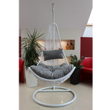 Poltrona Sospesa Garden Line Technorattan Bianca Cuscino Grigio 130kg