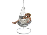 Poltrona Sospesa Garden Line Technorattan Bianca Cuscino Grigio 130kg