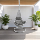 Poltrona Sospesa Garden Line Technorattan Bianca Cuscino Grigio 130kg