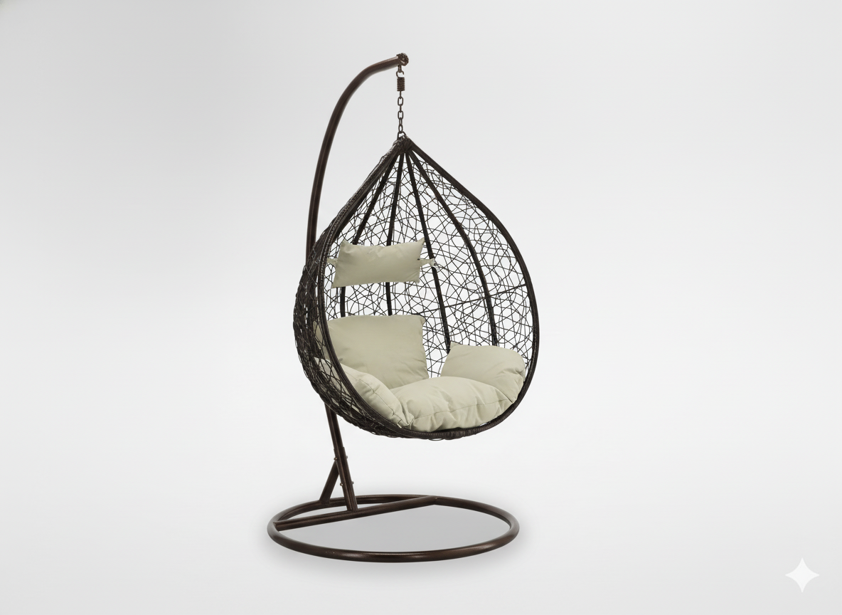 Poltrona Sospesa Garden Line Marrone Technorattan Cuscino Beige 150kg
