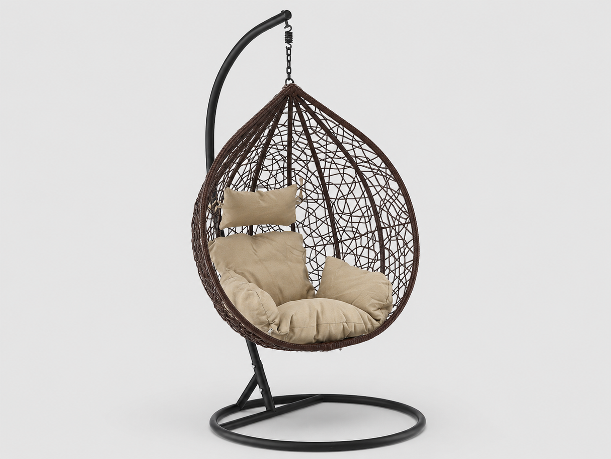 Poltrona Sospesa Garden Line Marrone Technorattan Cuscino Beige 150kg