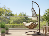 Poltrona sospesa Garden Line technorattan marrone con cuscino crema