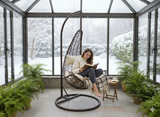 Poltrona sospesa Garden Line technorattan marrone con cuscino crema
