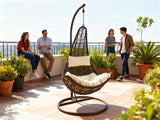 Poltrona sospesa Garden Line technorattan marrone con cuscino crema