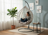 Poltrona sospesa Garden Line grigio chiaro in technorattan con cuscino grigio